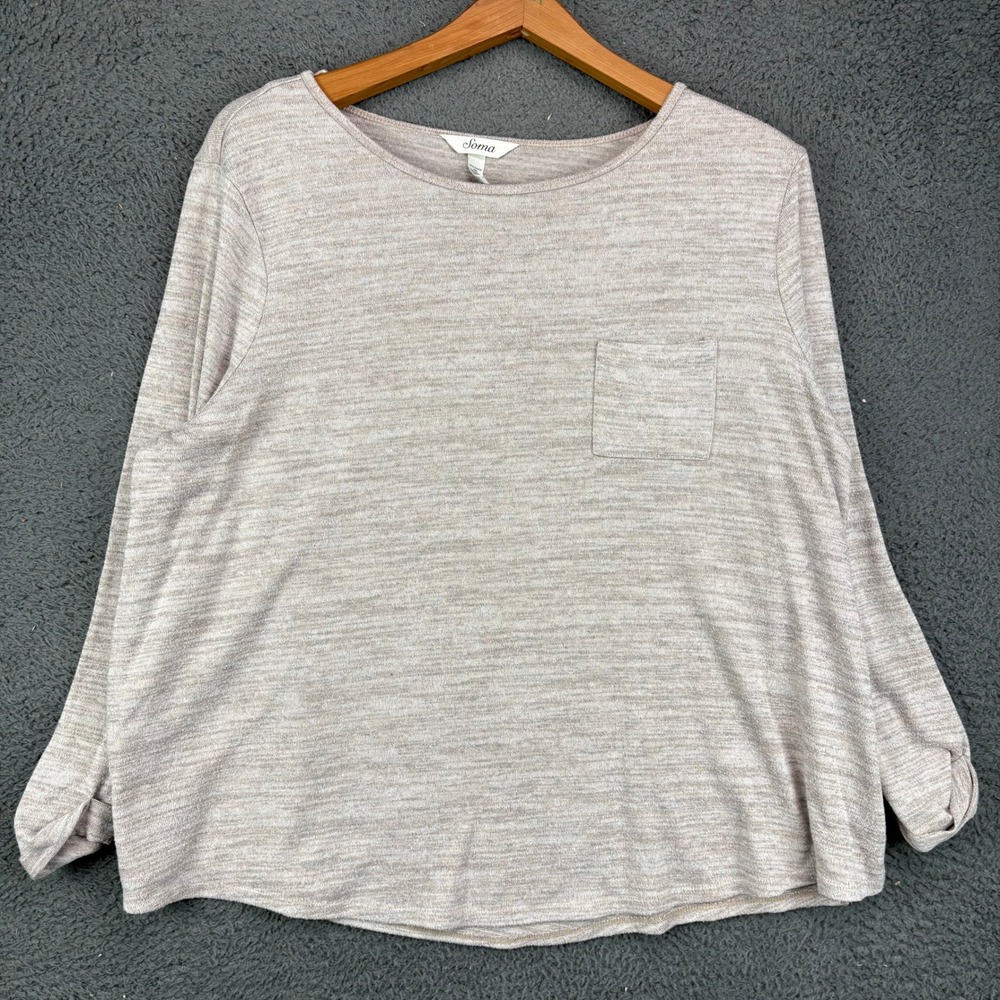 Soma Intimates Womens Large Heathered Tan Long Sleeve Pocket Lounge Top Tee‎